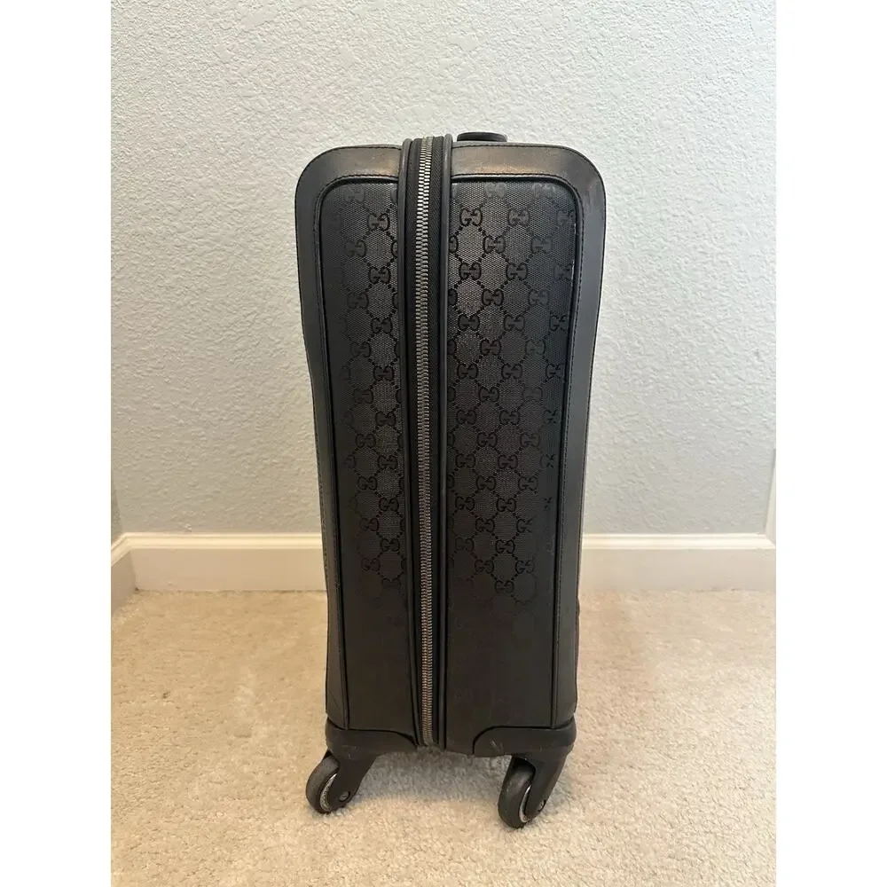 AUTHENTIC GUCCI GG IMPRIME TROLLEY SUITCASE CARRY-ON LUGGAGE BLACK 293909